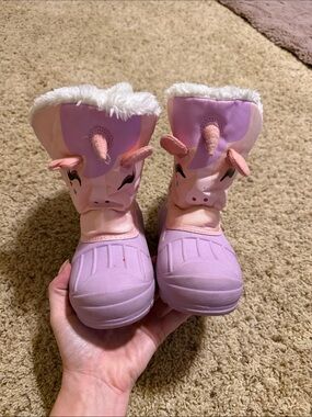 Kids Pink Unicorn Snow Boots - Plush Lined